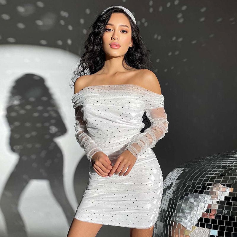 Glitter Off-Shoulder Evening Dress