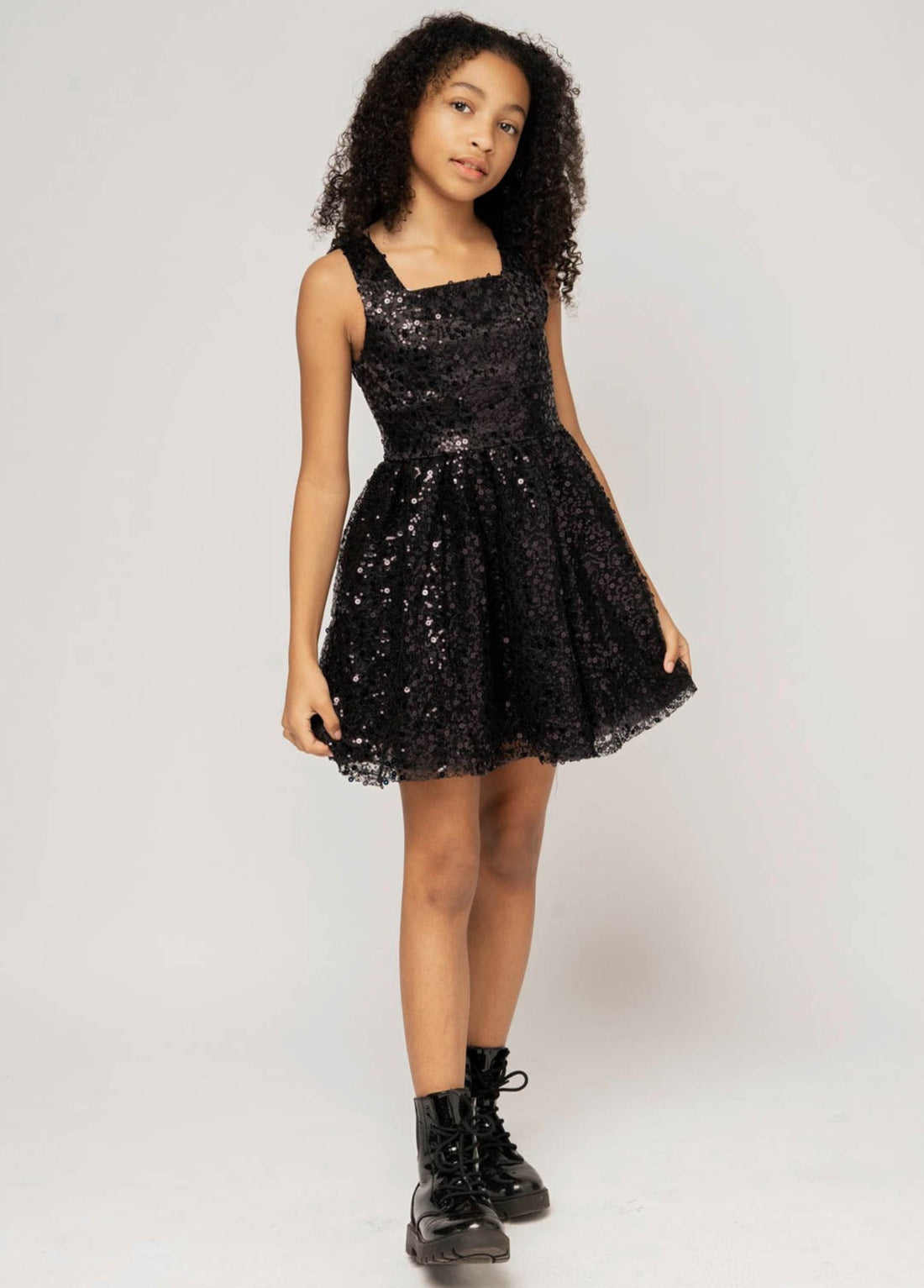 Square Neck Open Back Sequin Tulle Dress