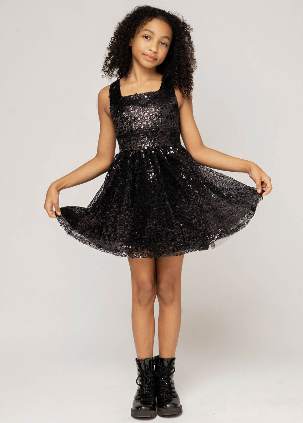 Square Neck Open Back Sequin Tulle Dress
