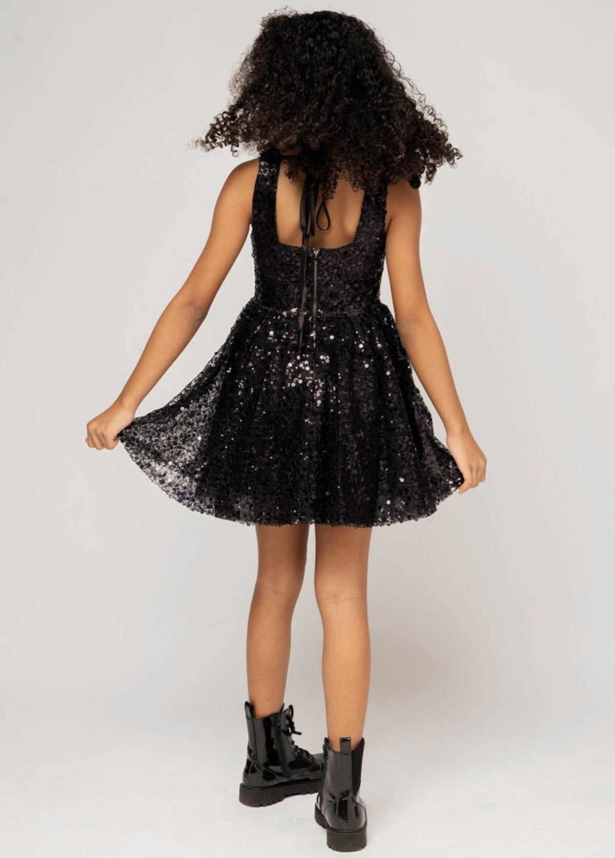 Square Neck Open Back Sequin Tulle Dress
