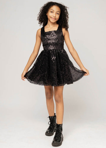 Square Neck Open Back Sequin Tulle Dress