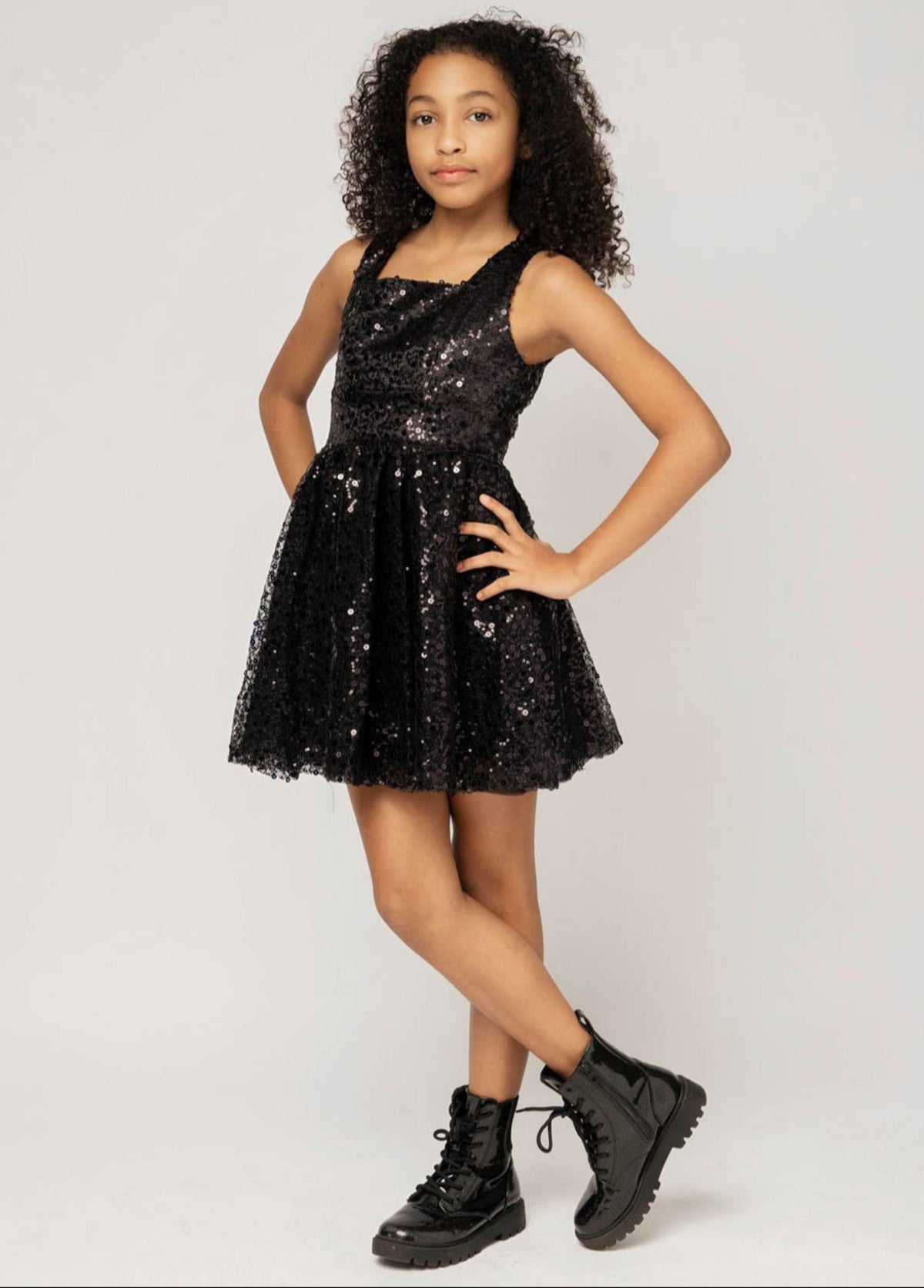 Square Neck Open Back Sequin Tulle Dress
