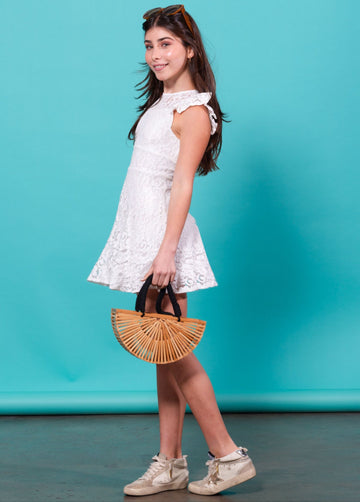 LUNA Lace Fit &  Flare Ruffle Dress