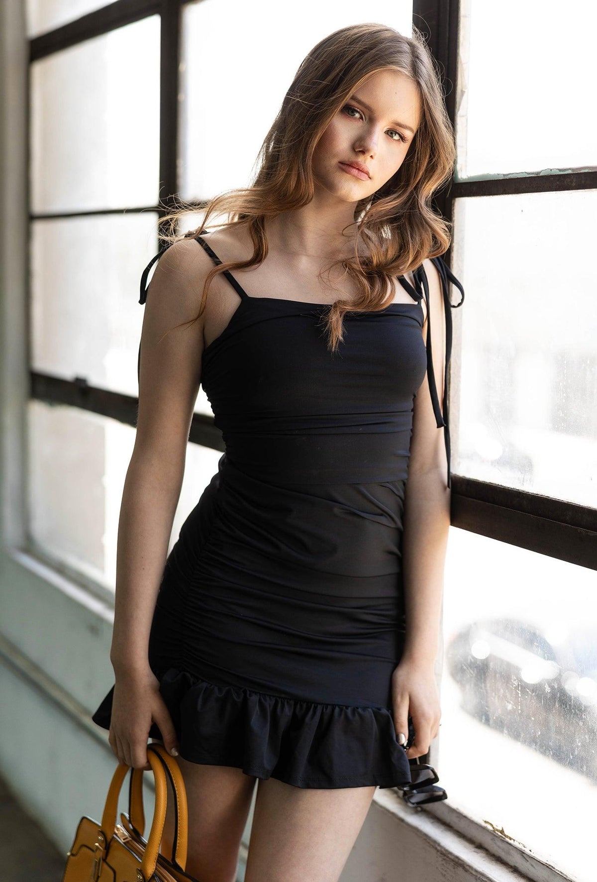 Ruched Mini Ruffle Dress