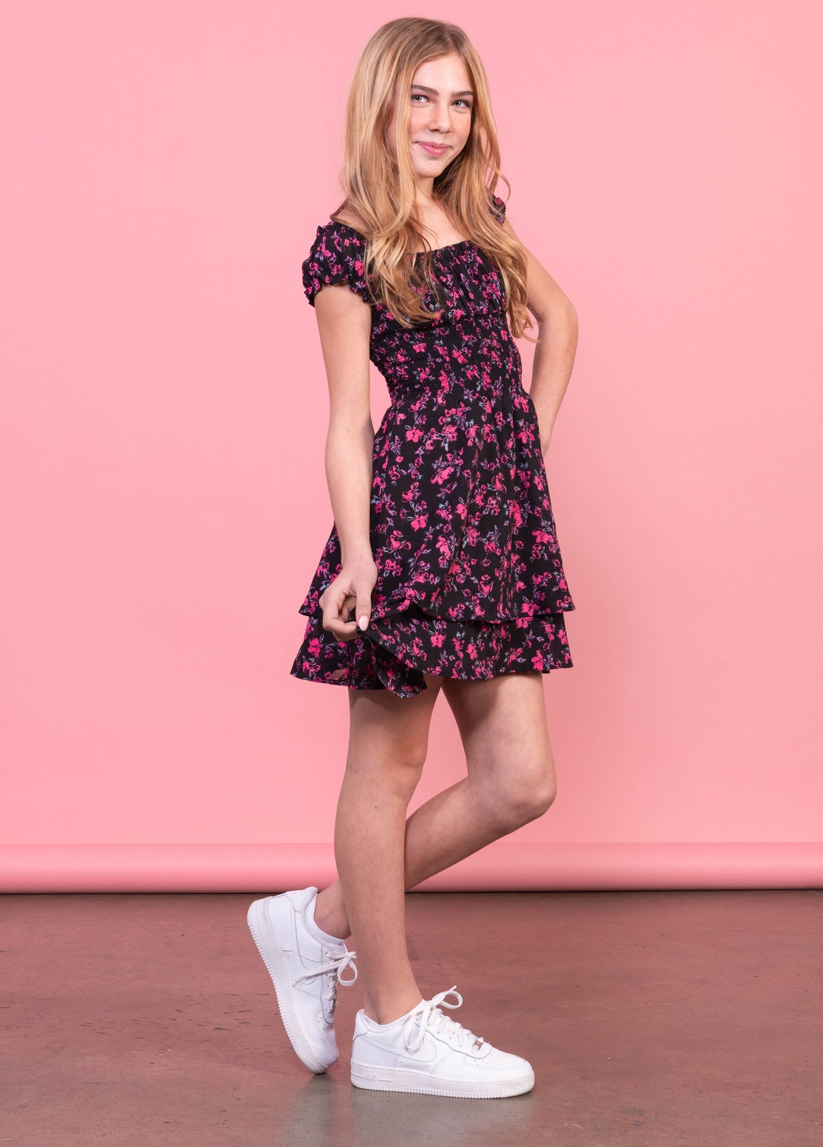 SAGE On/Off Shoulders Smocked Waist Tiered Ruffle Dress